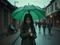 卖绿伞的小女孩