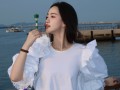 马萱，长直发白裙子，好甜美的私服
