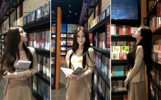 奶茶色穿搭逛书店，这样拍显瘦又好看，姿势全教你