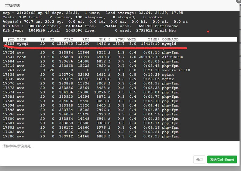 宝塔面板CPU占满100%，负载100%网站缓慢解决方法-第2张图片-风享汇