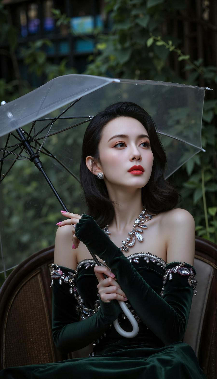 黑鹅绒礼服高贵典雅美女-第1张图片-风享汇