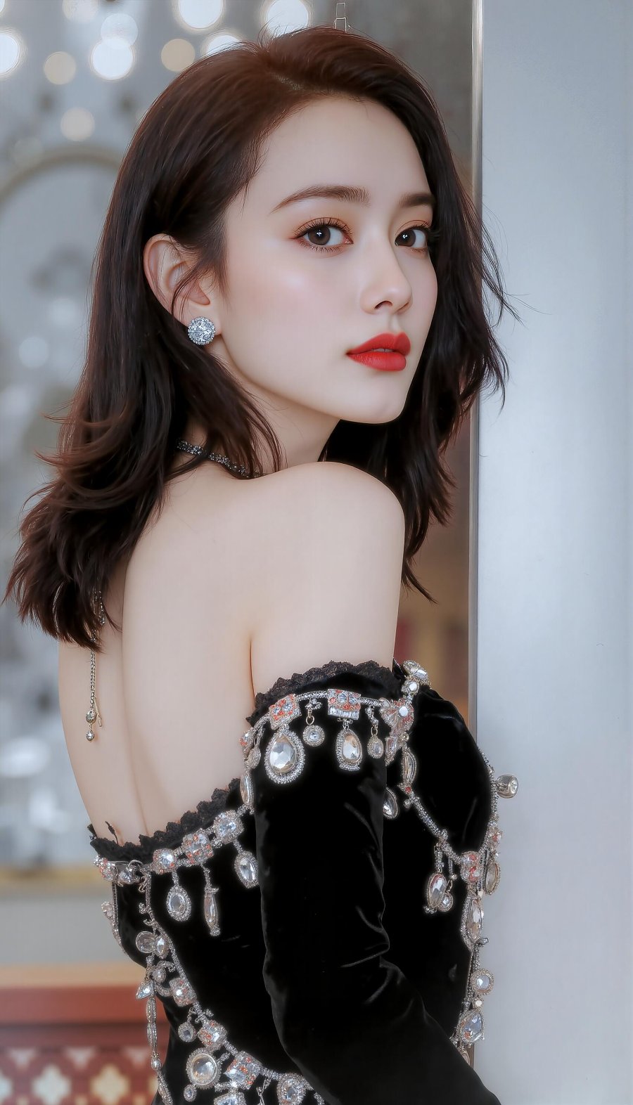 黑鹅绒礼服高贵典雅美女-第4张图片-风享汇