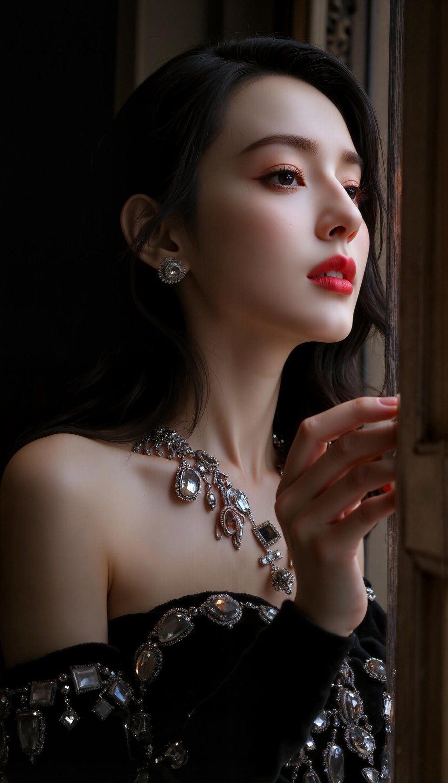 黑鹅绒礼服高贵典雅美女-第6张图片-风享汇