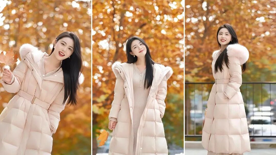 穿羽绒服拍照姿势，拿捏温柔甜妹感，显瘦又出片-第1张图片-风享汇