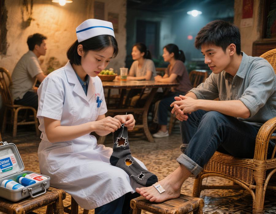 补袜子的女孩-第1张图片-风享汇