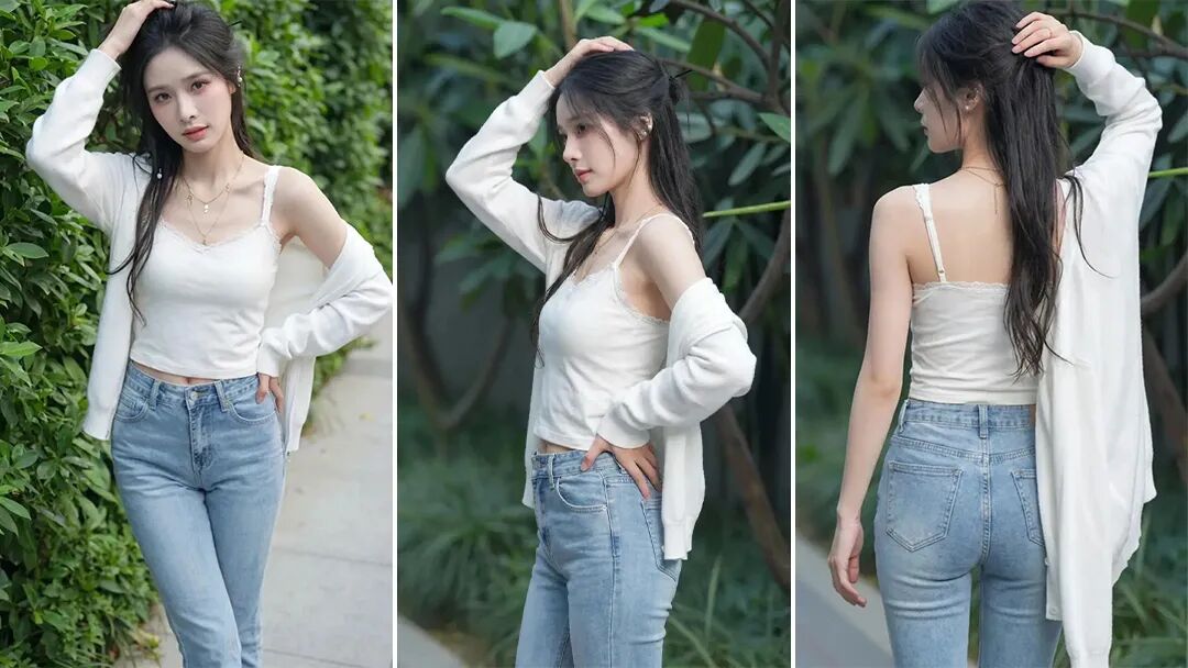白吊带配牛仔裤，怎么拍才不像游客照？-第1张图片-风享汇