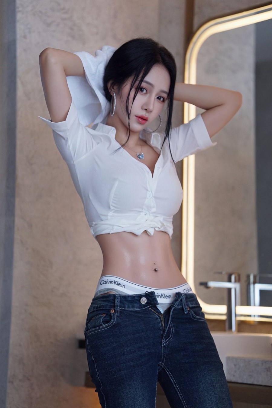 白衬衫牛仔｜浴室氛围感写真-第1张图片-风享汇