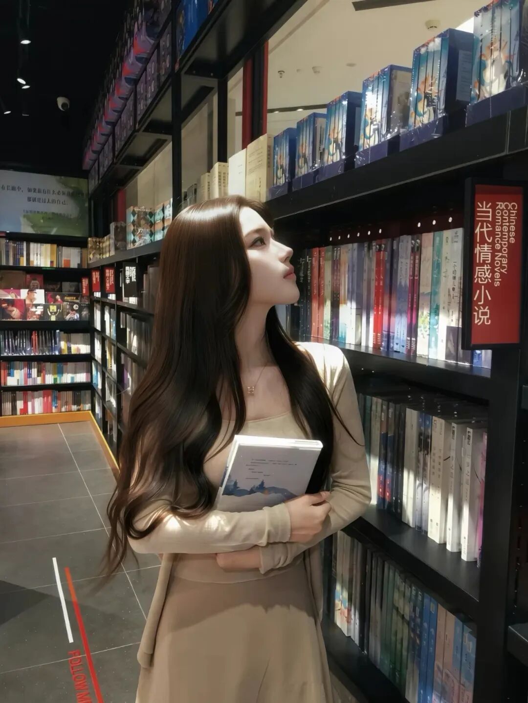 奶茶色穿搭逛书店，这样拍显瘦又好看，姿势全教你-第3张图片-风享汇
