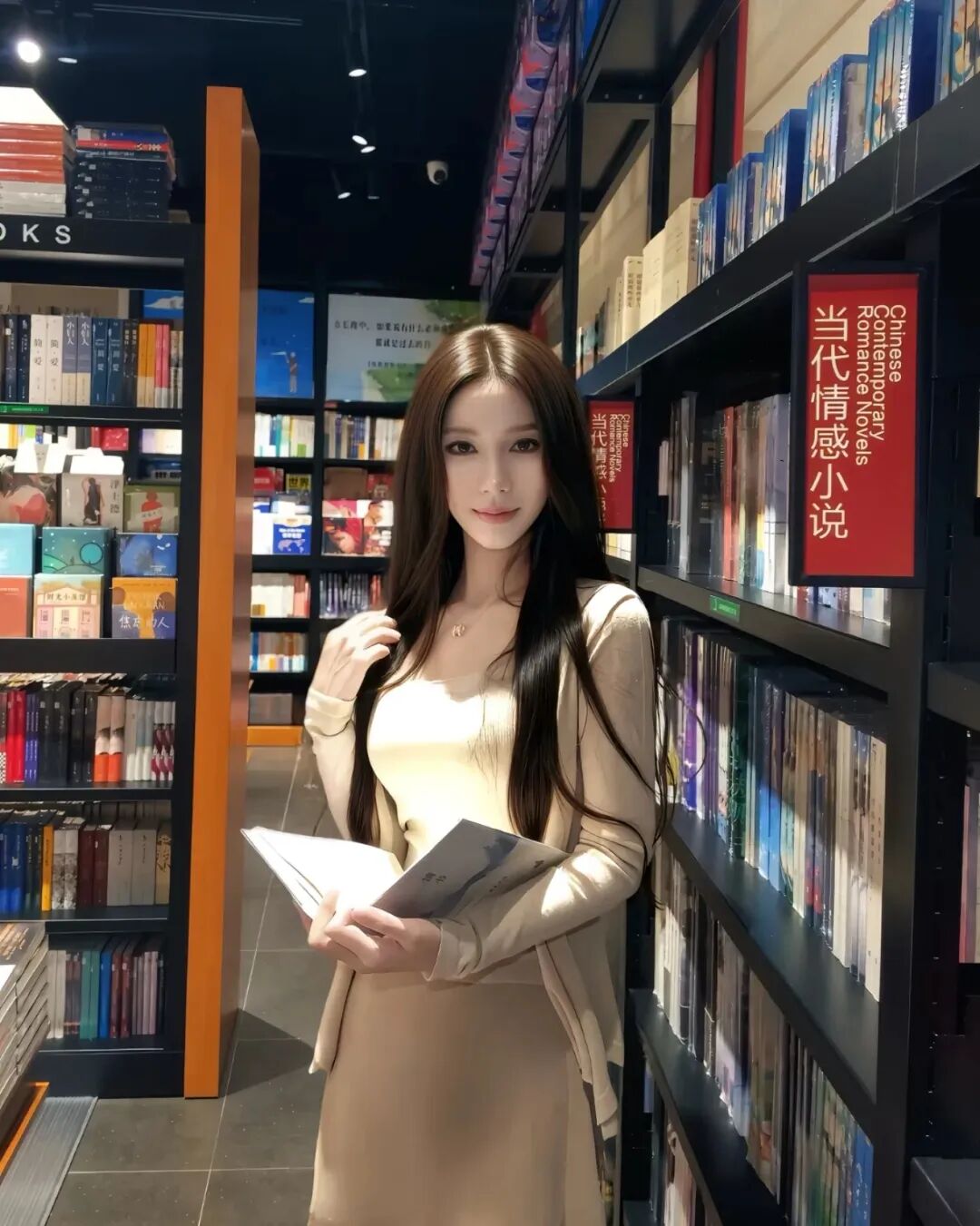 奶茶色穿搭逛书店，这样拍显瘦又好看，姿势全教你-第7张图片-风享汇